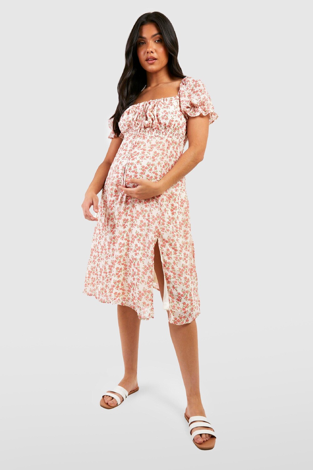 

Платье для бумажных с цветочным вырезом и квадратным вырезом Boohoo, розовый