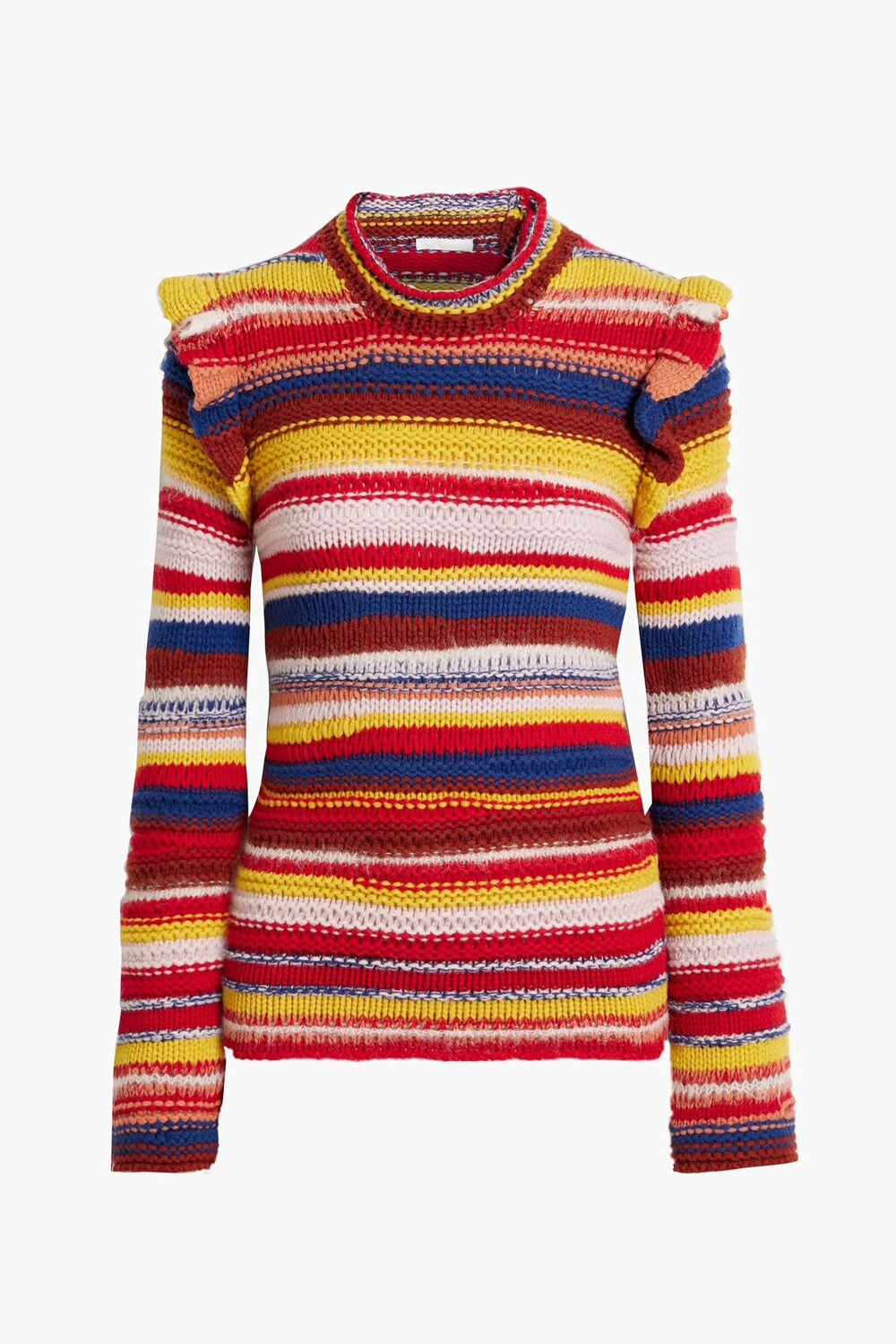 

Свитер из кашемира в полоску с рюшами Chloé, красный