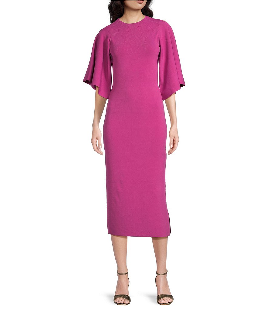 Вязаное платье-карандаш с круглым вырезом и рифлеными рукавами Ted Baker London Lounia, розовый