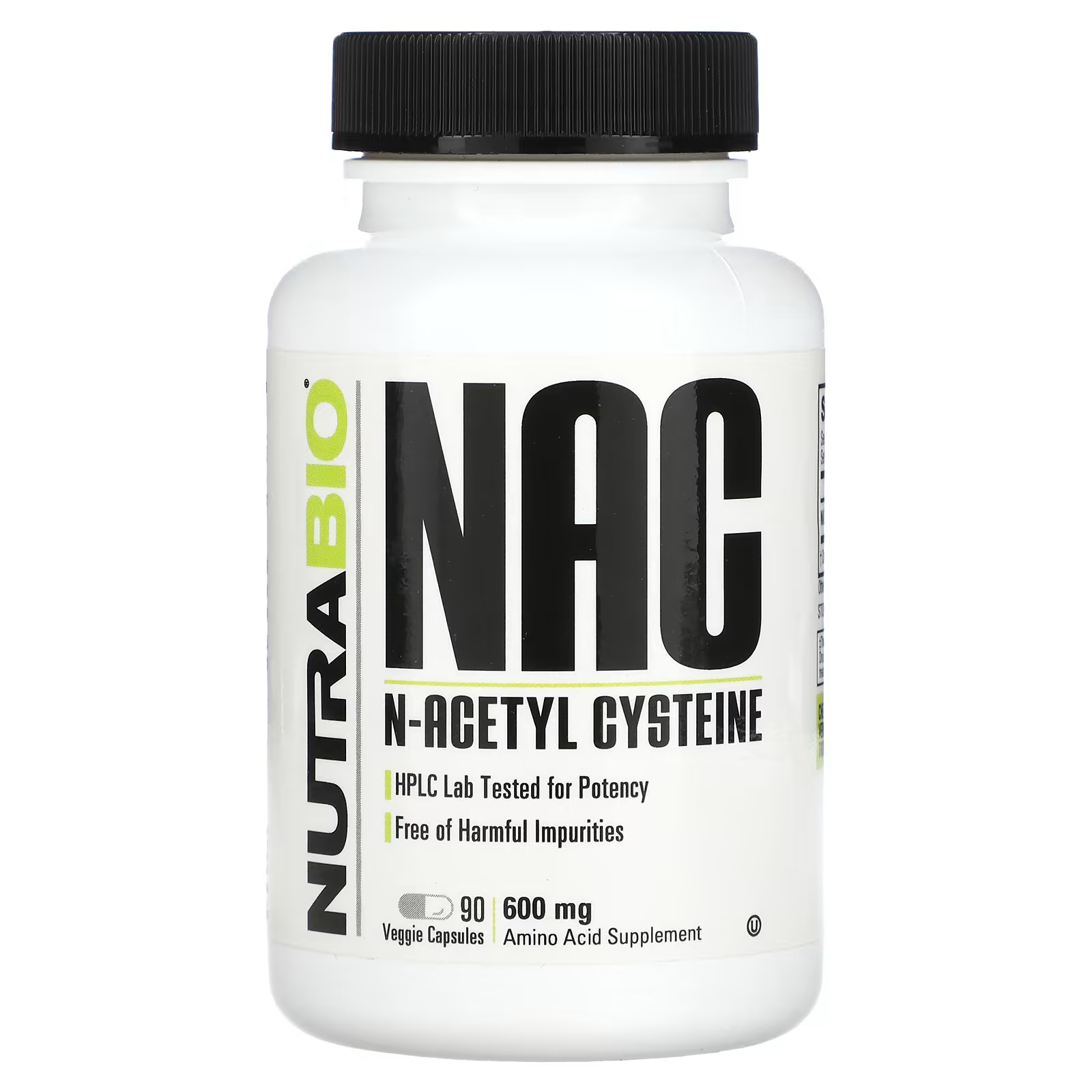 N-ацетилцистеин NutraBio NAC 600 мг, 90 растительных капсул lake avenue nutrition nac n ацетилцистеин с селеном и молибденом 600 мг 120 растительных капсул