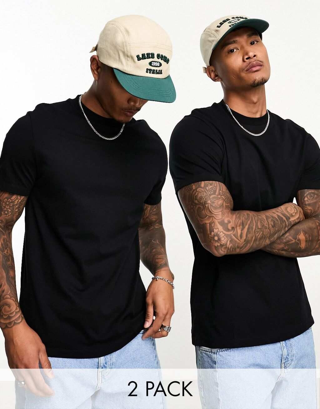 

Комплект из двух черных футболок с круглым вырезом ASOS DESIGN