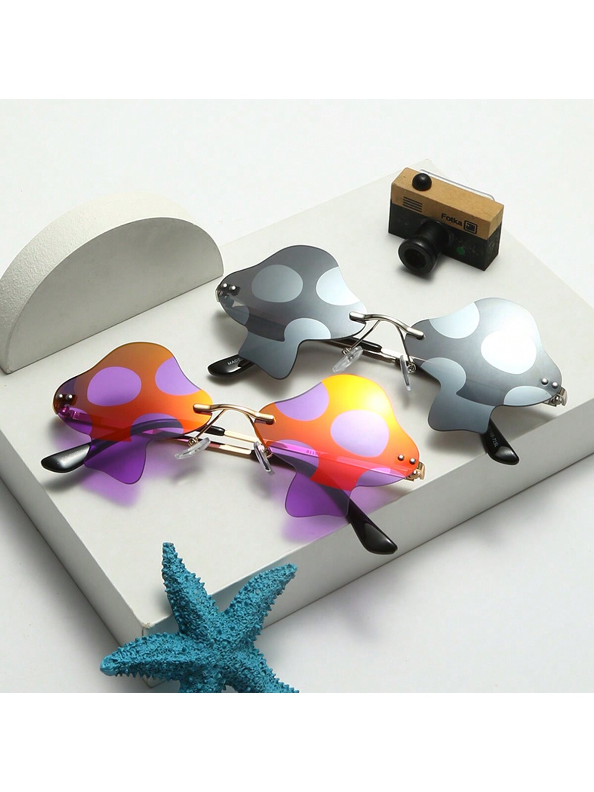 1 шт. безрамные солнцезащитные очки с грибным декором цена и фото