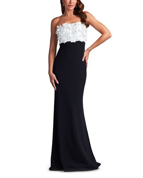 

Платье с 3D цветочной аппликацией и лифом Tadashi Shoji, цвет Black