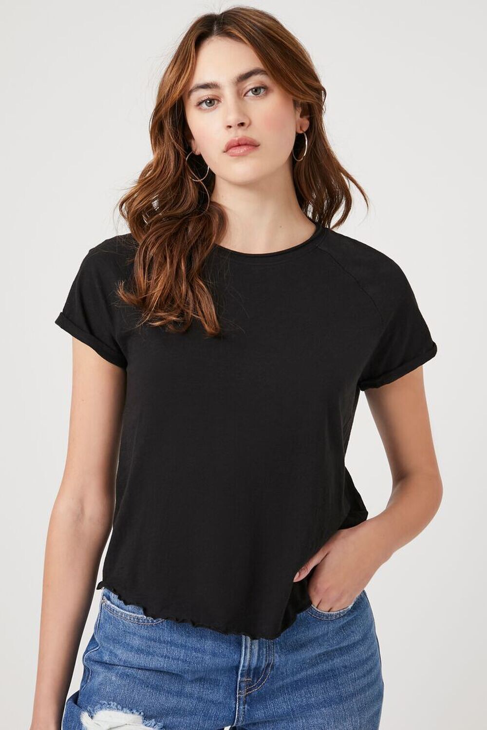 

Футболка с короткими рукавами и краем салата Forever 21, черный