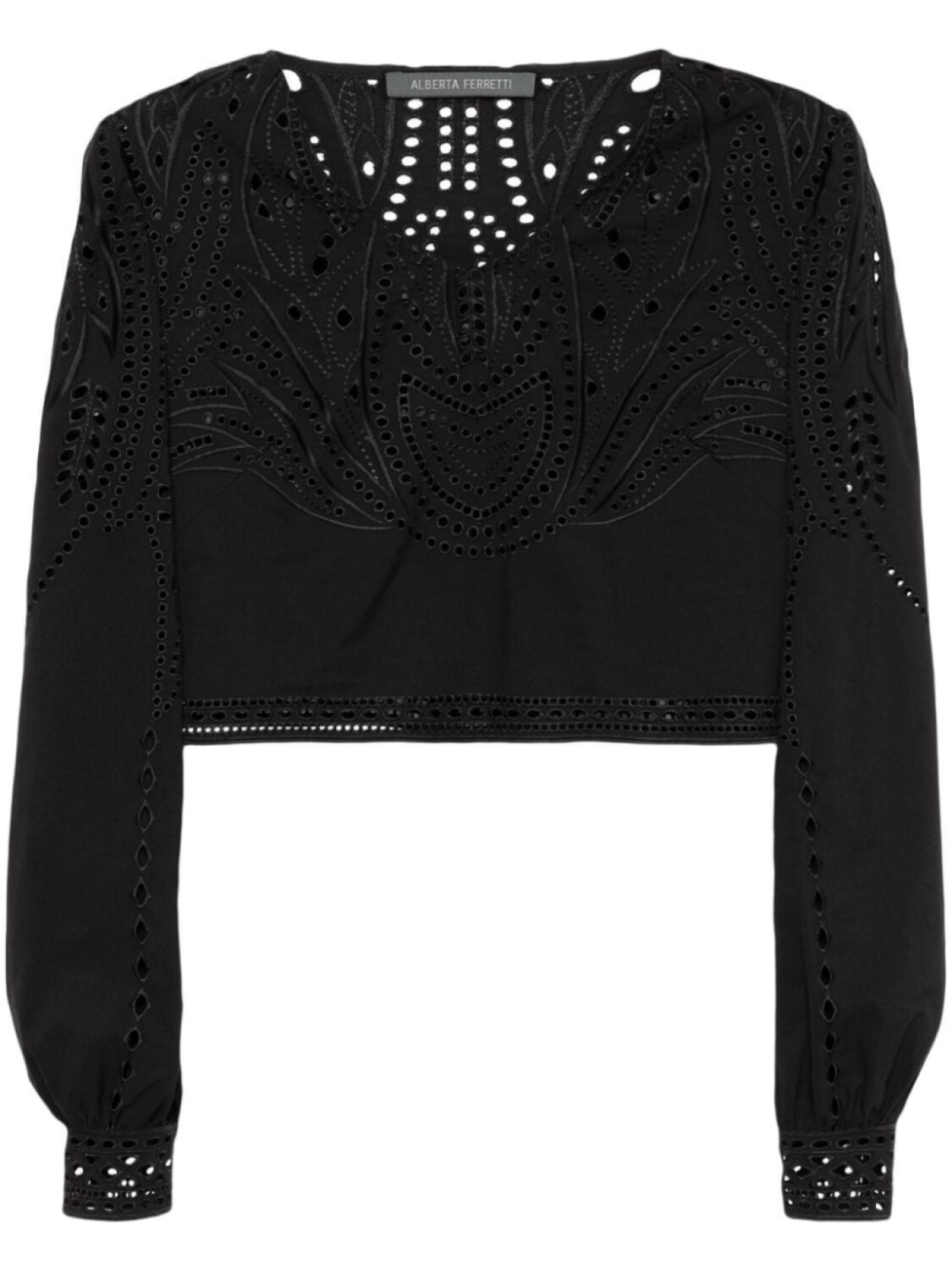 

Укороченный топ с английской вышивкой Alberta Ferretti, черный