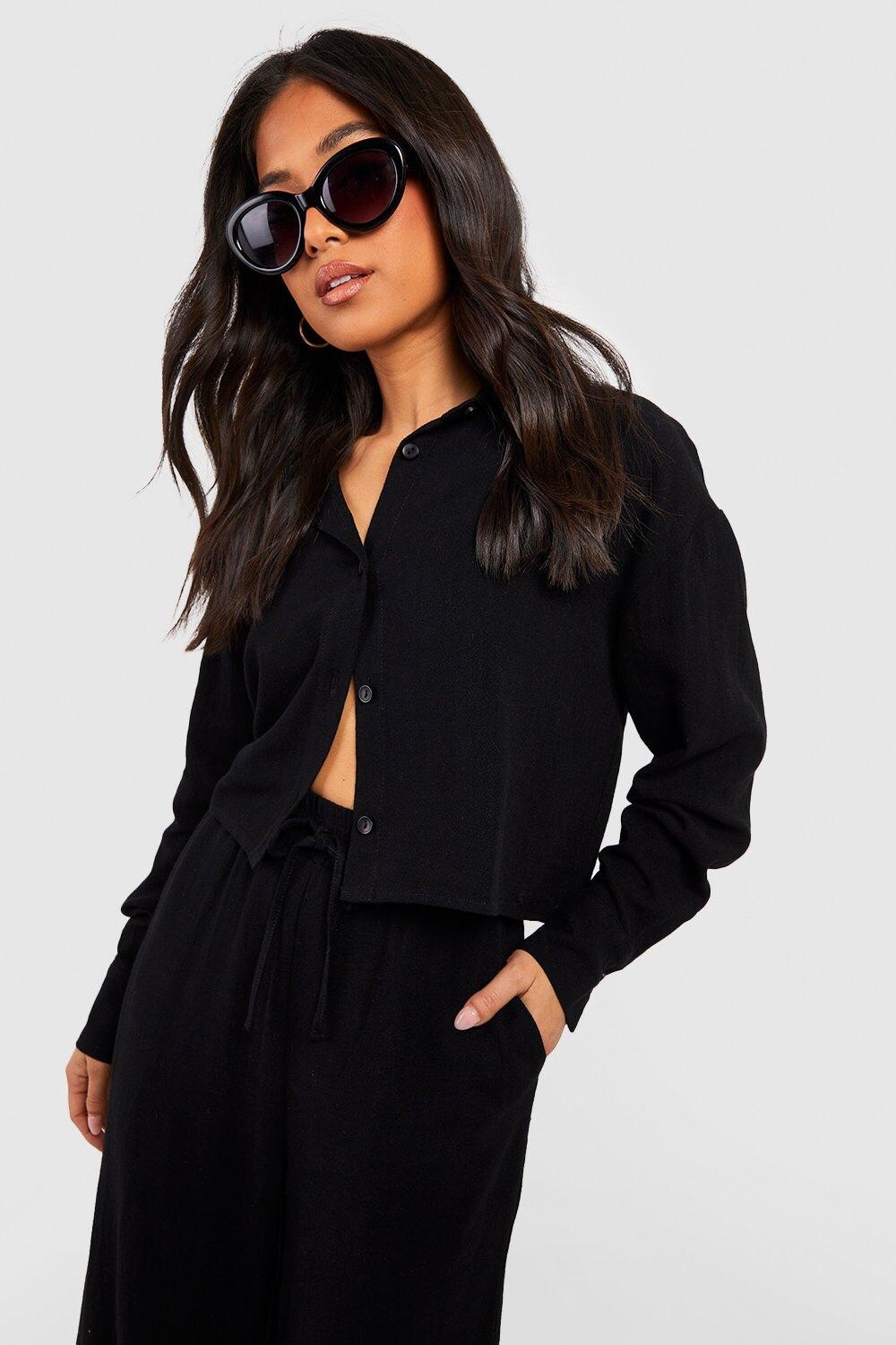 

Маленькая льняная рубашка Boohoo, черный