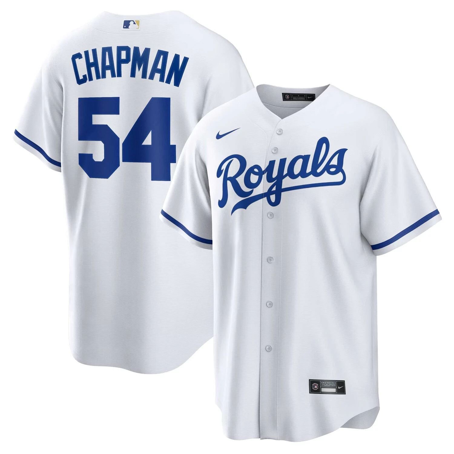 

Мужская белая футболка Aroldis Chapman Kansas City Royals Home Replica Player Nike, Белый