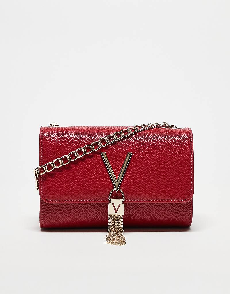 

Valentino – Divina – Красная сумка через плечо с клапаном и бахромой