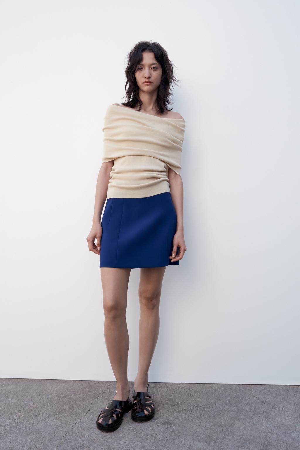 Короткая юбка с высокой талияю ZARA, голубоватый женская короткая юбка с завышенной талией черная трикотажная мини юбка в корейском стиле модель y2k на осень 2022