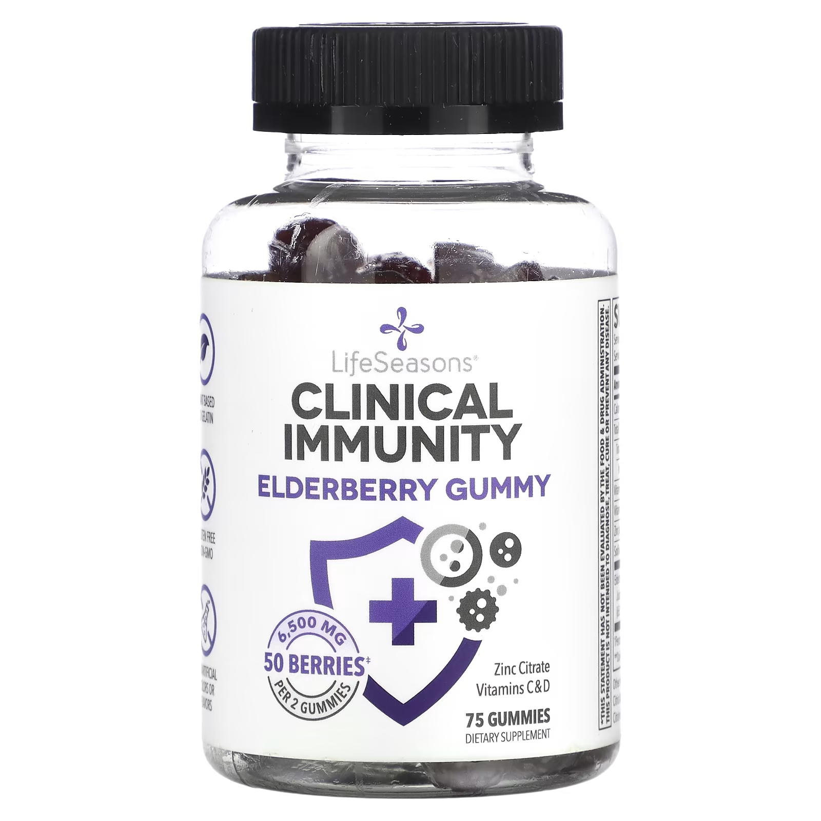 LifeSeasons Clinical Immunity Elderberry Gummy 6500 мг 75 жевательных таблеток (3250 мг на жевательную конфету) olly active immunity elderberry berry brave 45 жевательных таблеток