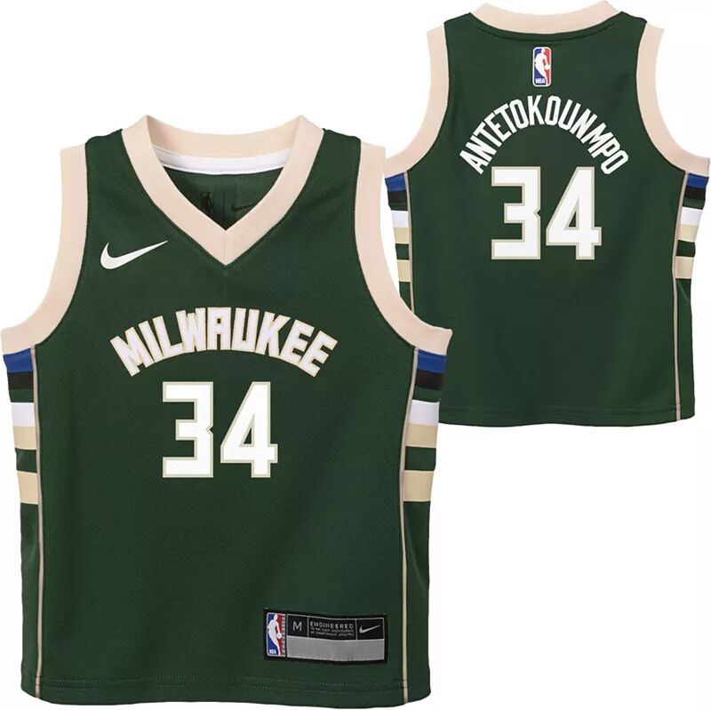 

Зеленая майка Nike Little Kids Milwaukee Bucks Giannis Antetokounmpo № 34 Green Swingman