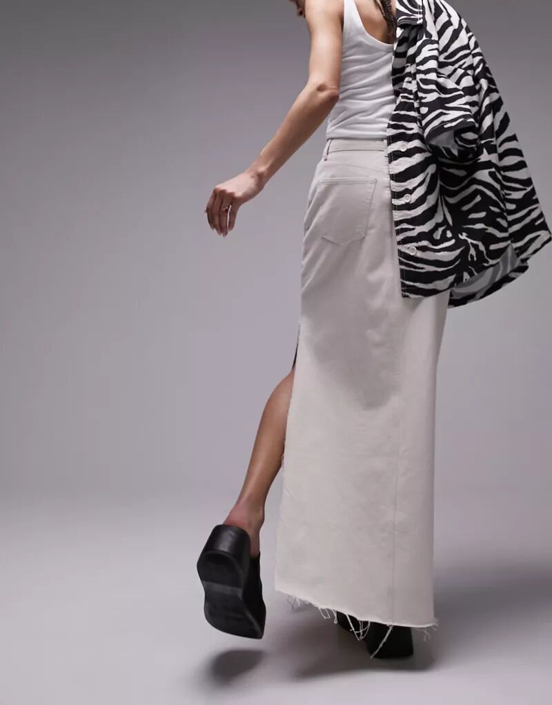 Джинсовая юбка макси Topshop цвета экрю с разрезом на бедрах черная юбка макси с разрезом на бедрах 4th