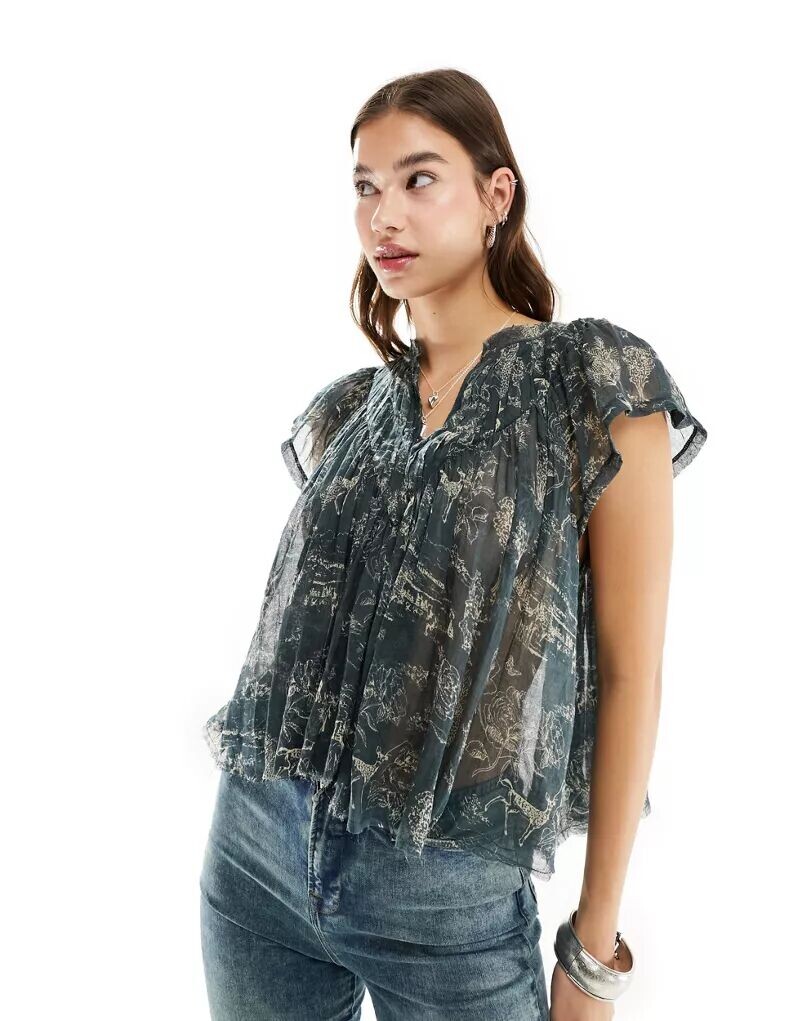 

Free People – блузка из вуали насыщенного зеленого цвета с