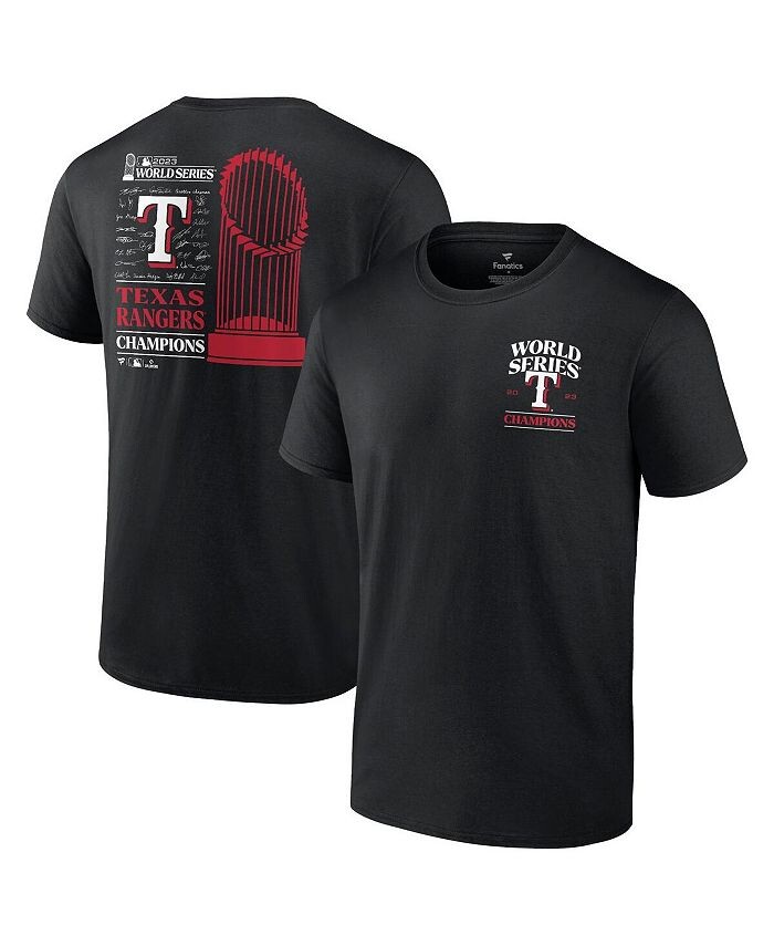 

Мужская черная футболка с логотипом Fanatics Texas Rangers Большой и высокий состав чемпионов Мировой серии 2023 Profile, черный