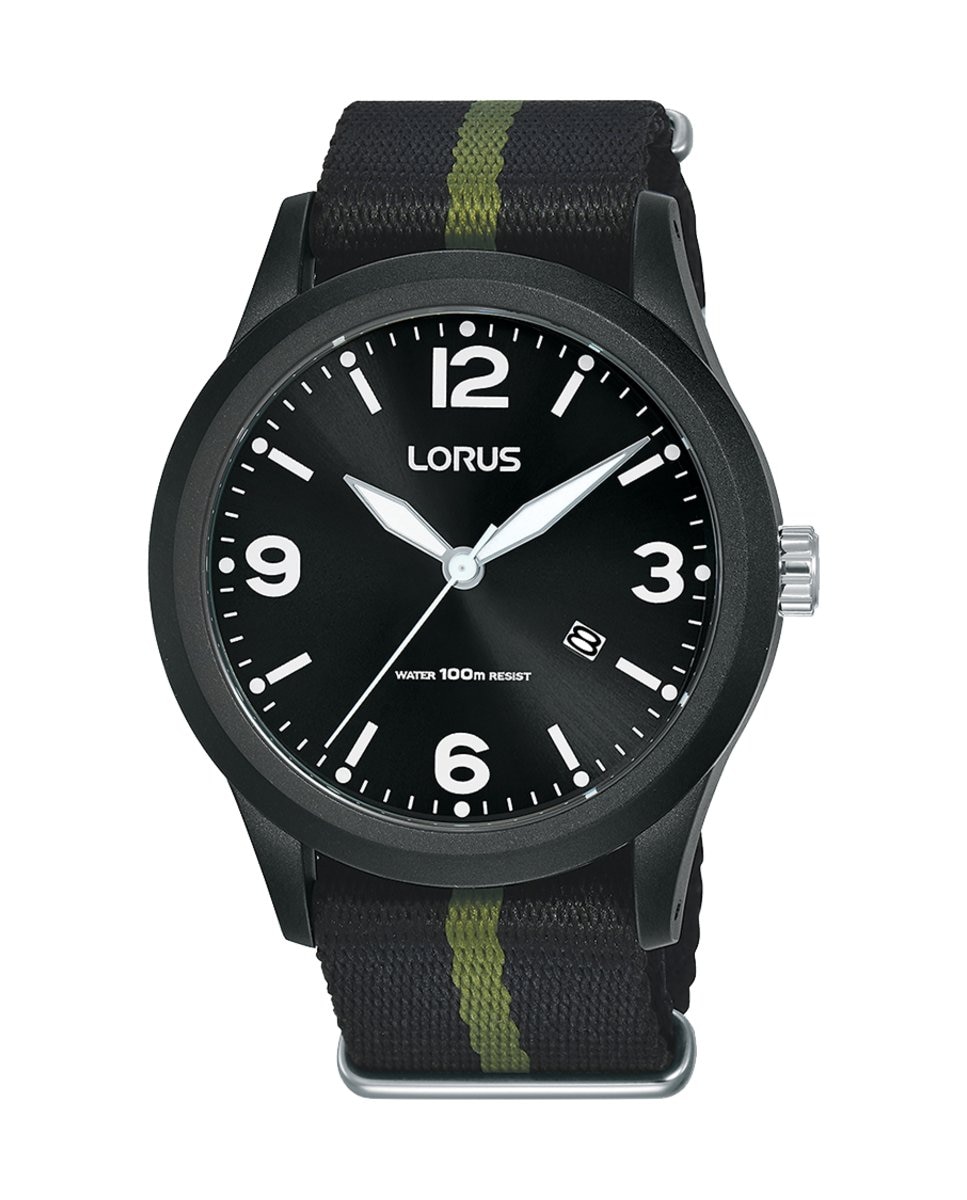Спортивные мужские часы из нейлона RH943LX9 с зеленым ремешком Lorus, черный спортивные мужские силиконовые часы r2335px9 с серым ремешком lorus серый