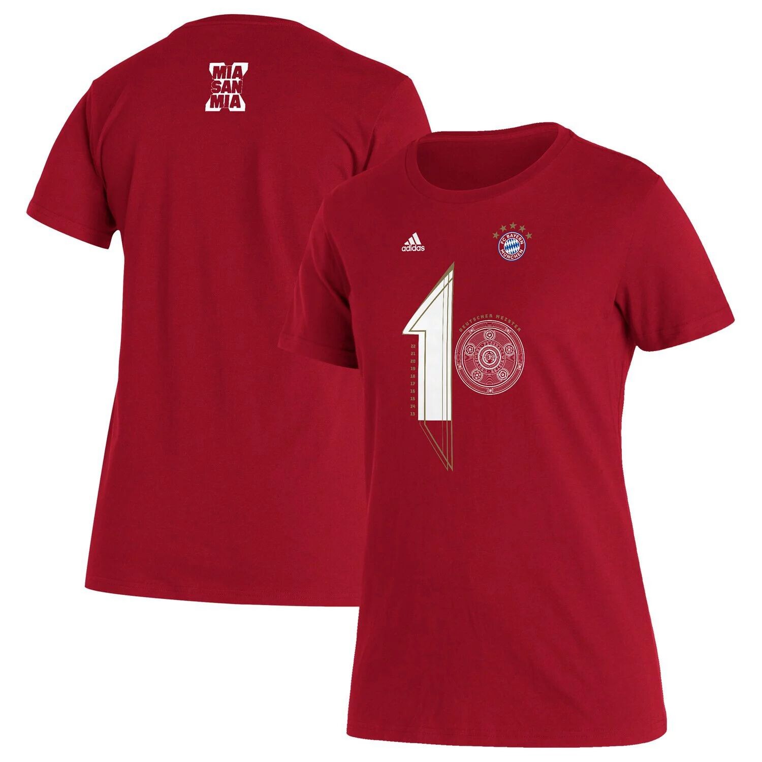 

Женская футболка adidas Red Bayern Мюнхен 2022 Deutscher Meister adidas