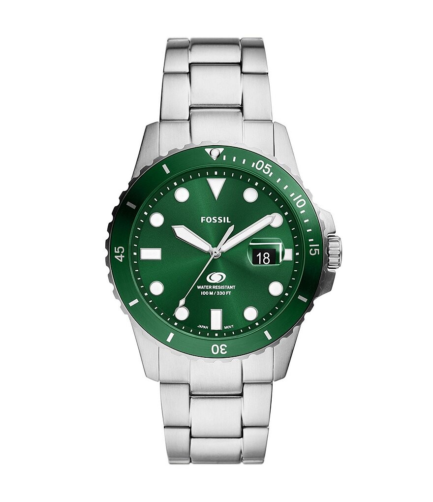 

Мужские часы Fossil Blue Dive с тремя стрелками и датой на браслете из нержавеющей стали, серебро