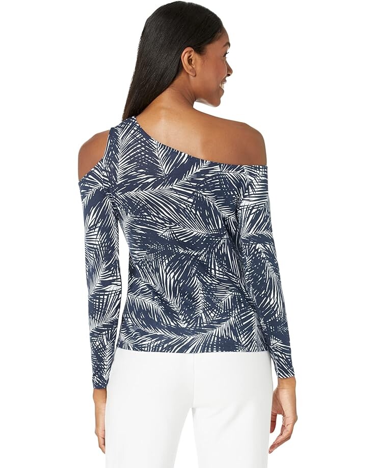 

Топ Michael Kors Pettie Palm Cold-Shoulder Top, цвет Midnight Blue