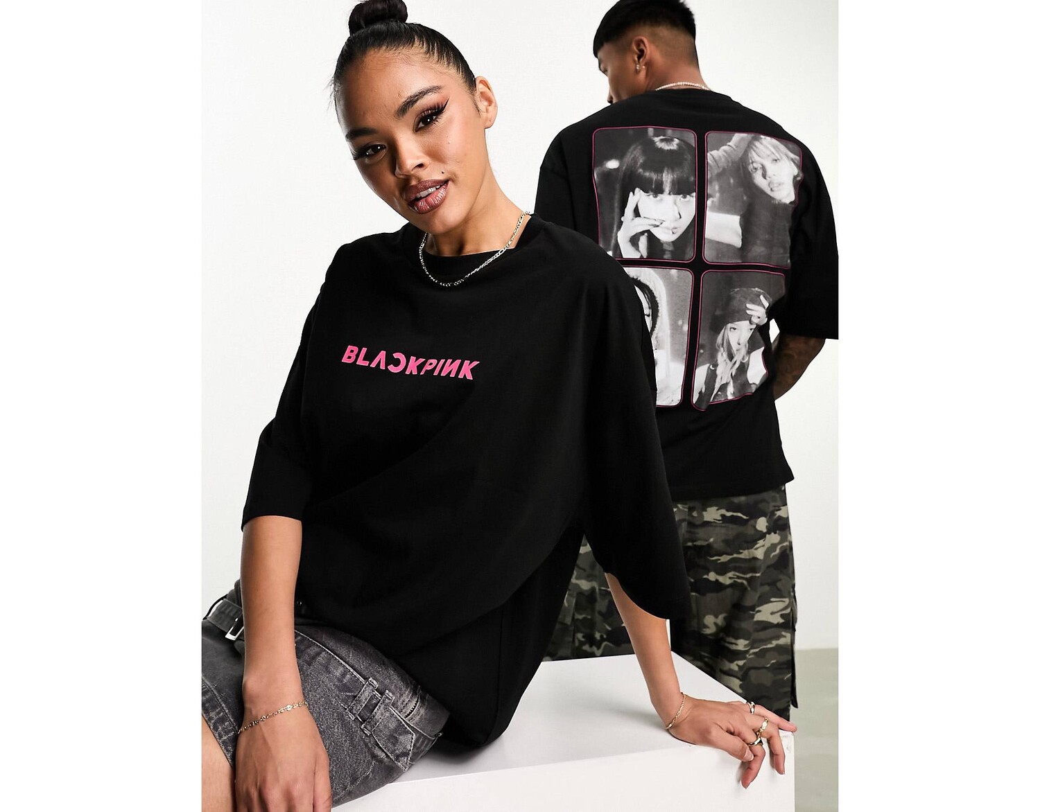 

Черная футболка оверсайз унисекс с графическим принтом Black Pink ASOS DESIGN