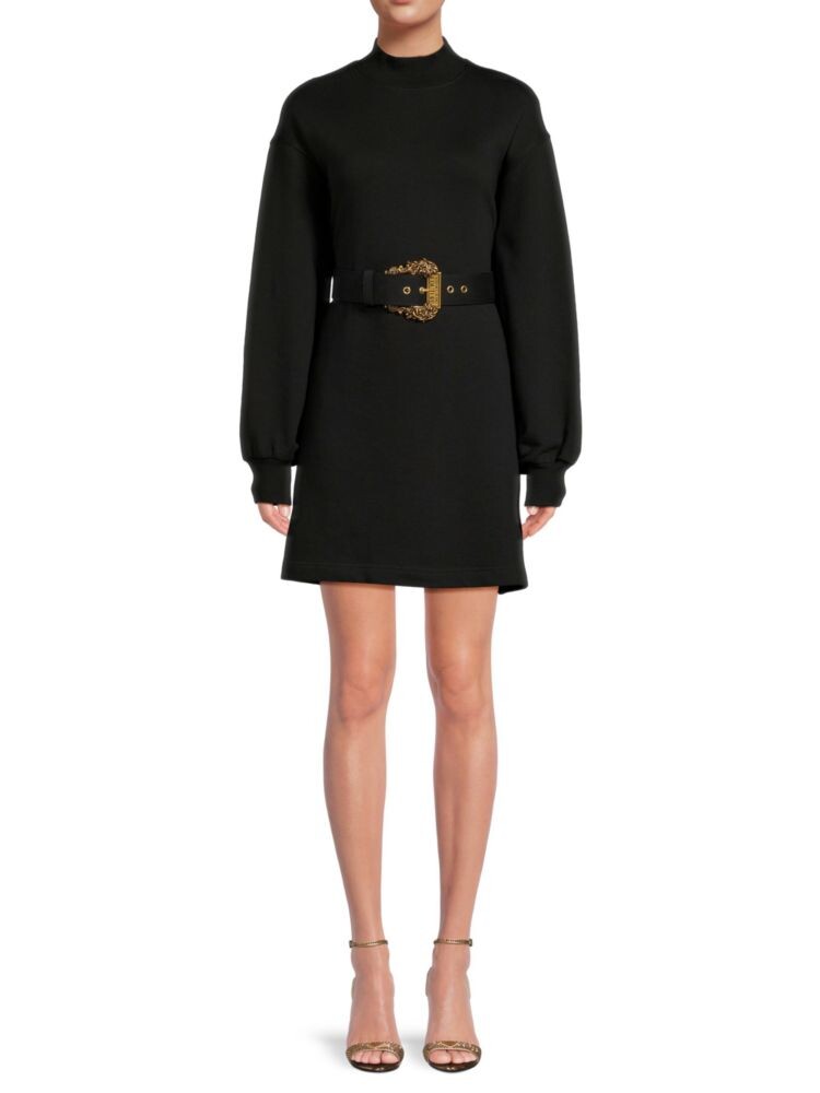 

Мини-платье в стиле толстовки с поясом Versace, черный