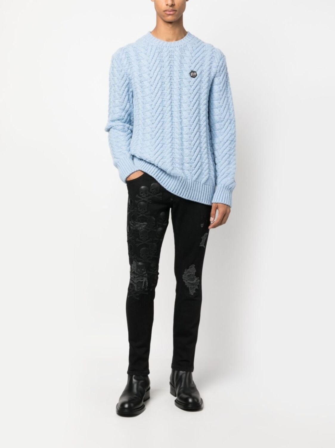 

Philipp Plein джинсы Skull & Bones с вышитым логотипом, черный