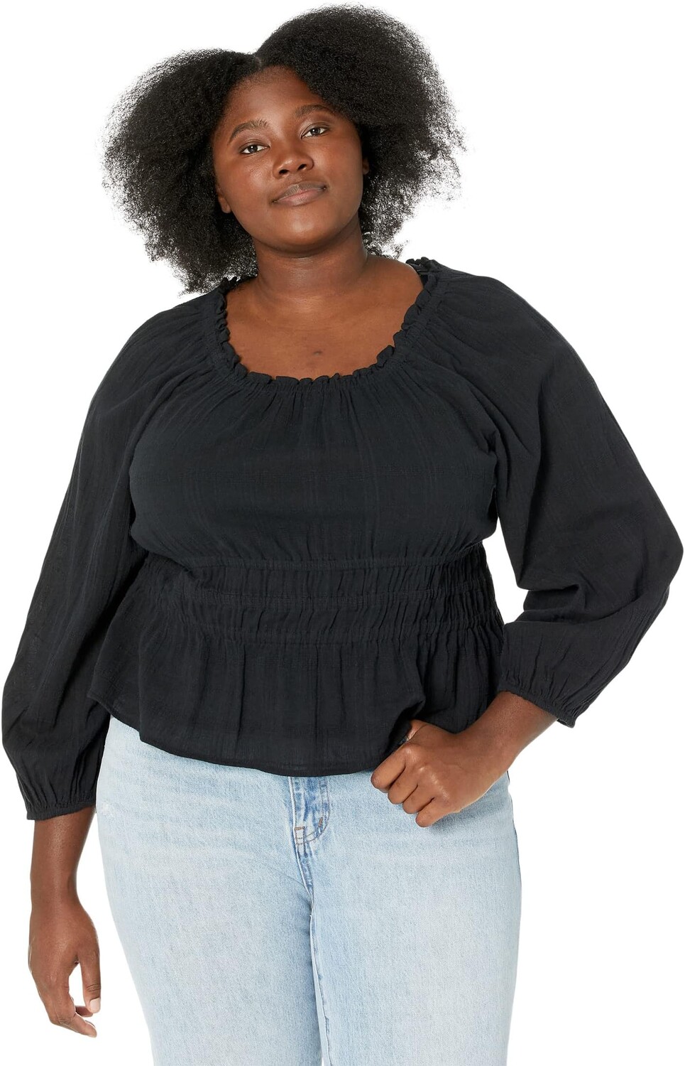 

Топ Madewell Plus Sophia Top in Textured Plaid, цвет True Black
