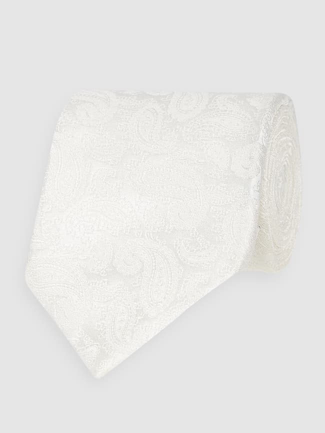 галстук бабочка подиум белая с узором пейсли Галстук из чистого шелка (7,5 см) Profuomo, молочный