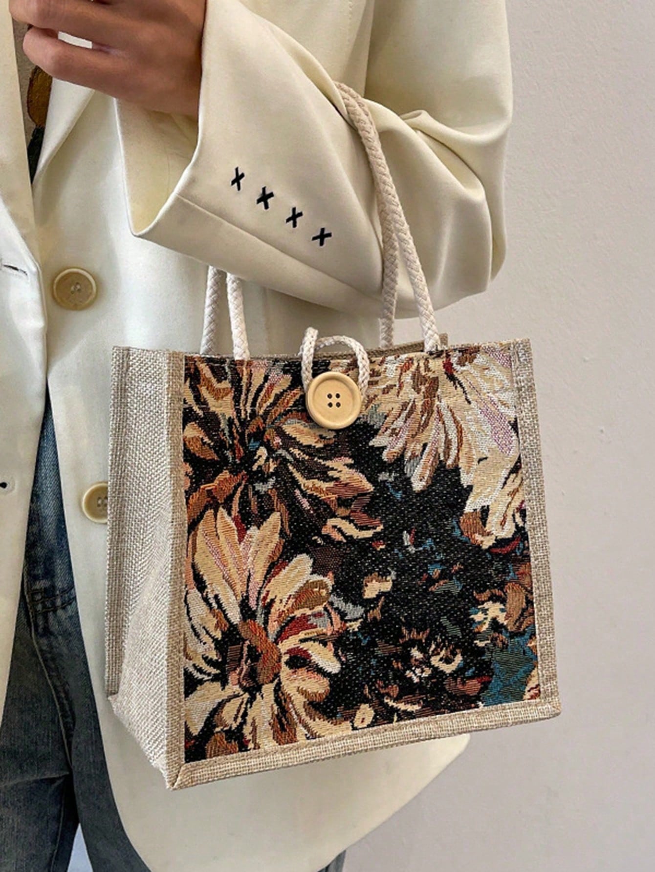 Маленькая сумка-шоппер с цветочным принтом, многоцветный сумка шоппер с цветочным принтом черный