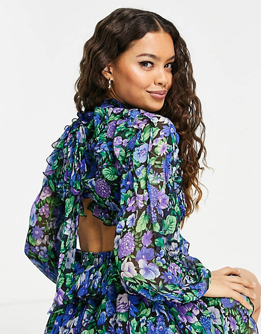 

Синее платье мини с рюшами и шнуровкой на спине ASOS DESIGN Petite, Синий