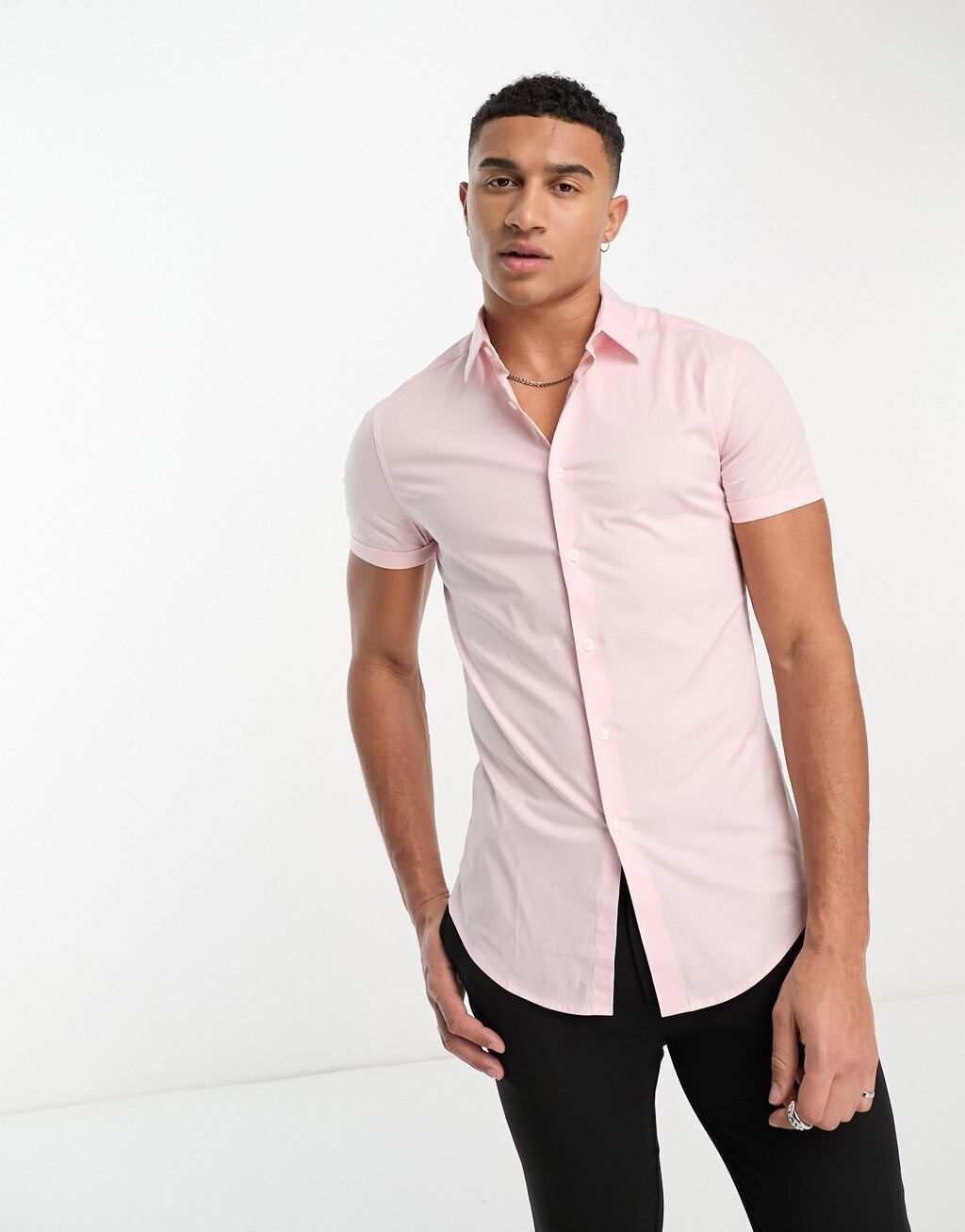 

Бледно-розовая рубашка скинни ASOS DESIGN