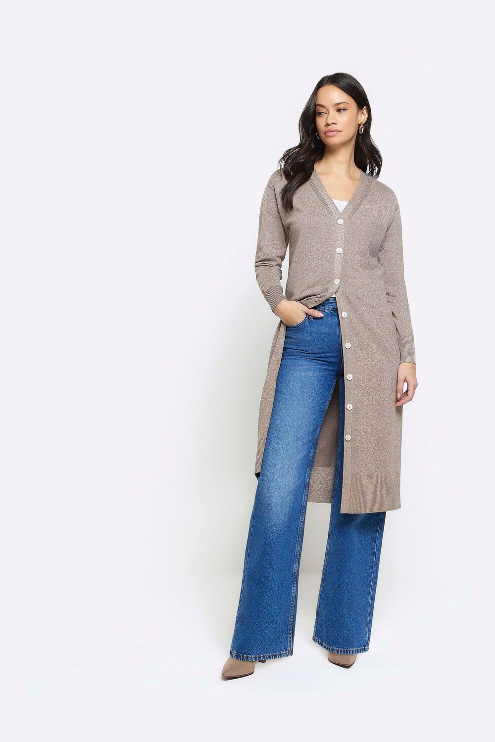 

Длинный кардиган с блестящими пуговицами спереди River Island, оранжевый