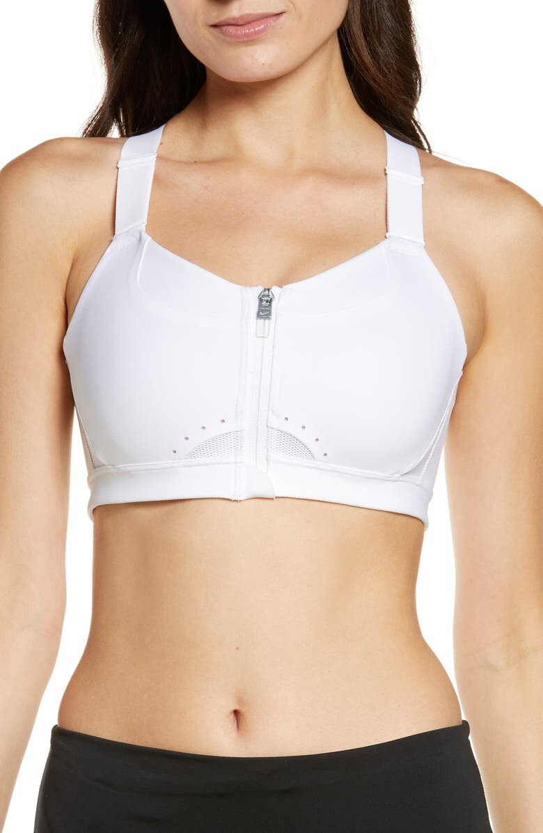 

Спортивное бра Dri-FIT Alpha с застежкой-молнией спереди NIKE, белый/черный