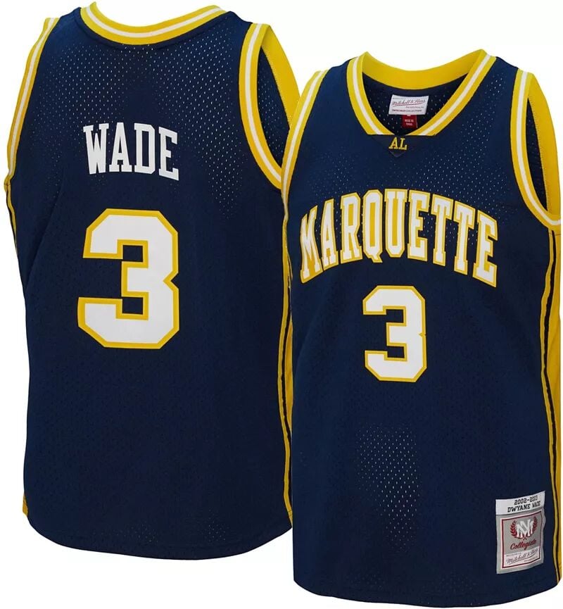 

Мужская футболка Mitchell & Ness Marquette Golden Eagles Дуэйн Уэйд # 3 синяя 2002-03 Swingman Replica Throwback Джерси