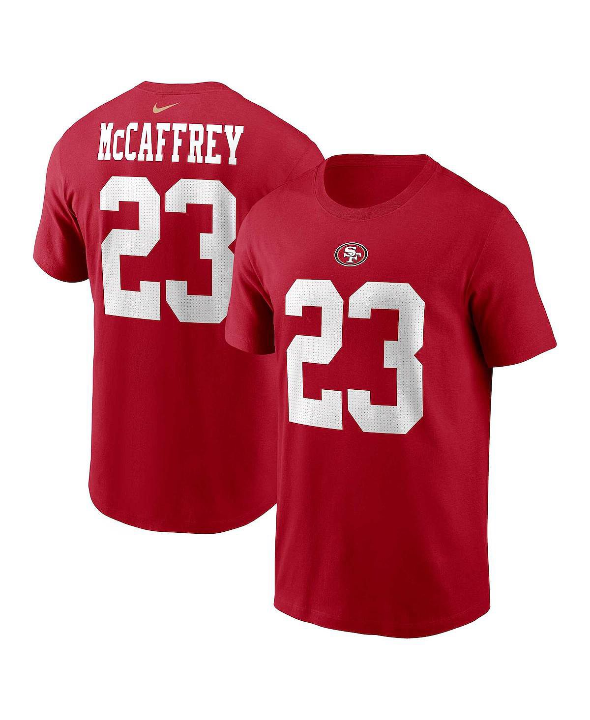 Мужская футболка Christian McCaffrey Scarlet San Francisco 49ers с именем и номером игрока Nike мужская футболка с разрезом san francisco 49ers черного и серого цвета с меланжевым покрытием refried apparel мульти