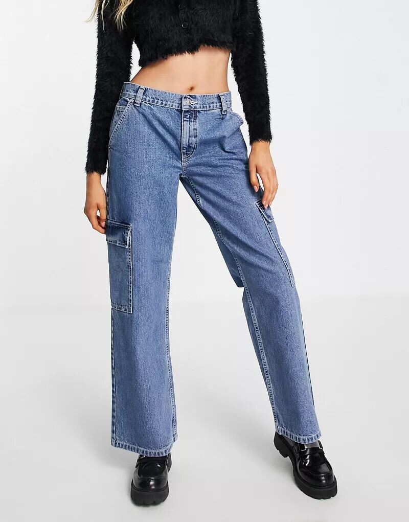 

Синие джинсы карго из смесового хлопка с низкой посадкой ASOS - LBLUE