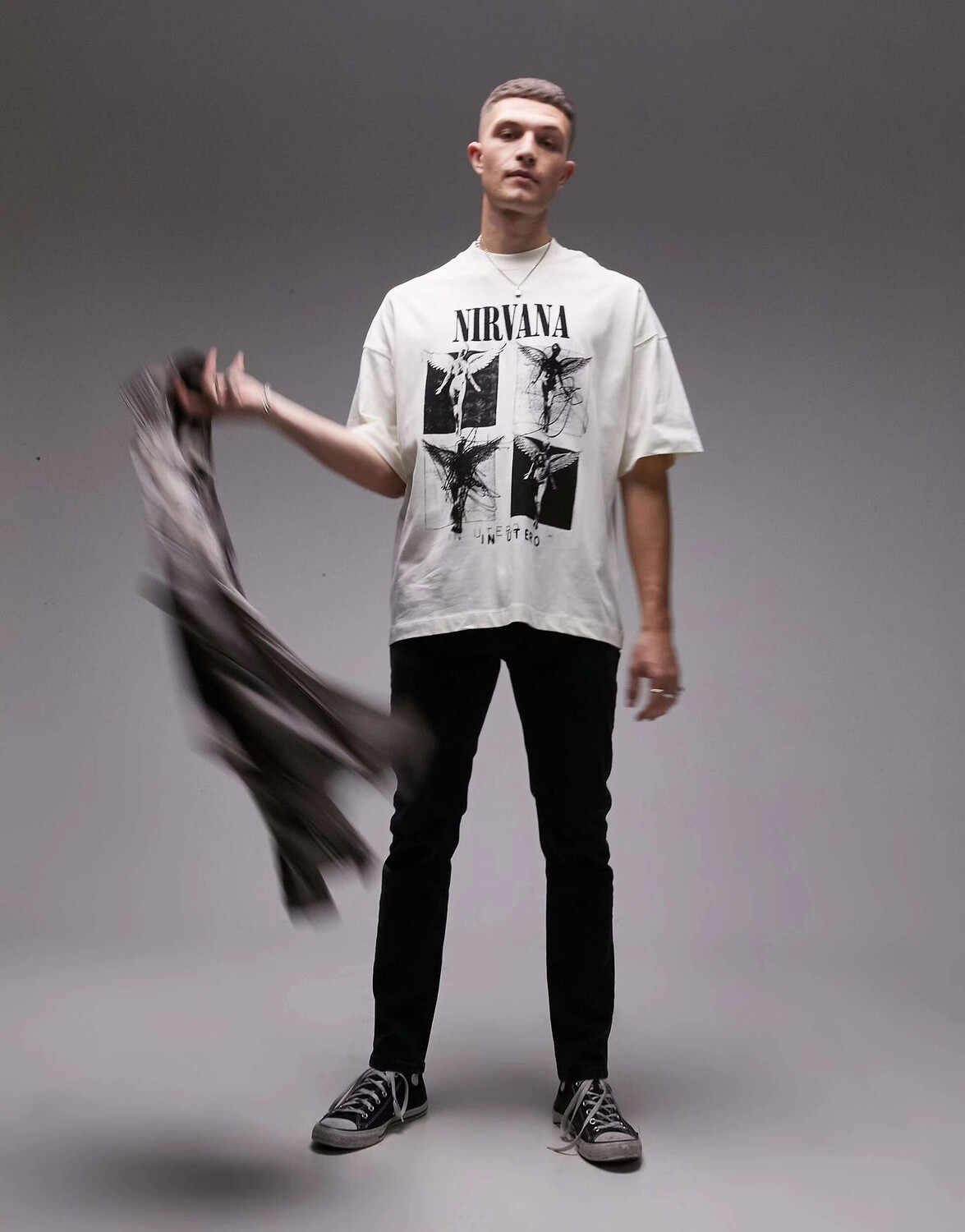 

Футболка Topman экстремального кроя оверсайз с принтом ангелов Nirvana цвета стираного экрю