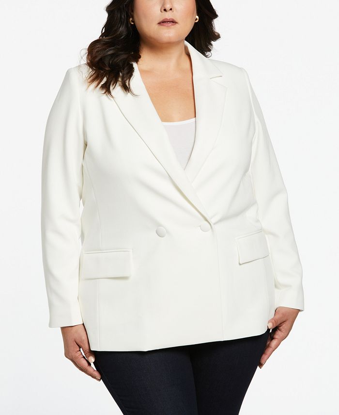Двубортный пиджак из габардина больших размеров ELLA Rafaella, белый женский двубортный блейзер классический пиджак 2021 верхний размер пиджак с металлическими кнопками в форме льва s 4xl