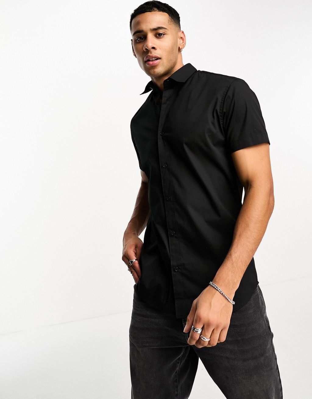 

Черная элегантная рубашка с короткими рукавами Jack & Jones Originals