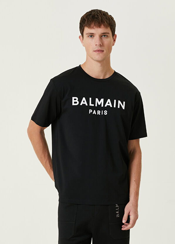 

Черная футболка из органического хлопка с принтом логотипа Balmain, Черный