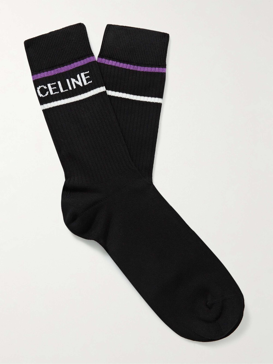 

Носки из смесового хлопка в рубчик в полоску с логотипом и жаккардом Celine Homme, черный