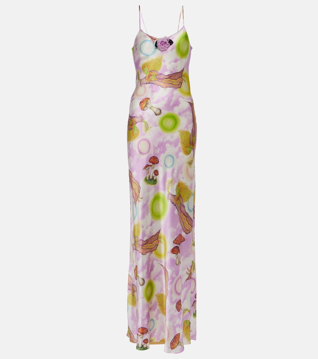 Шелковое платье-комбинация с цветочной аппликацией Rodarte, мультиколор