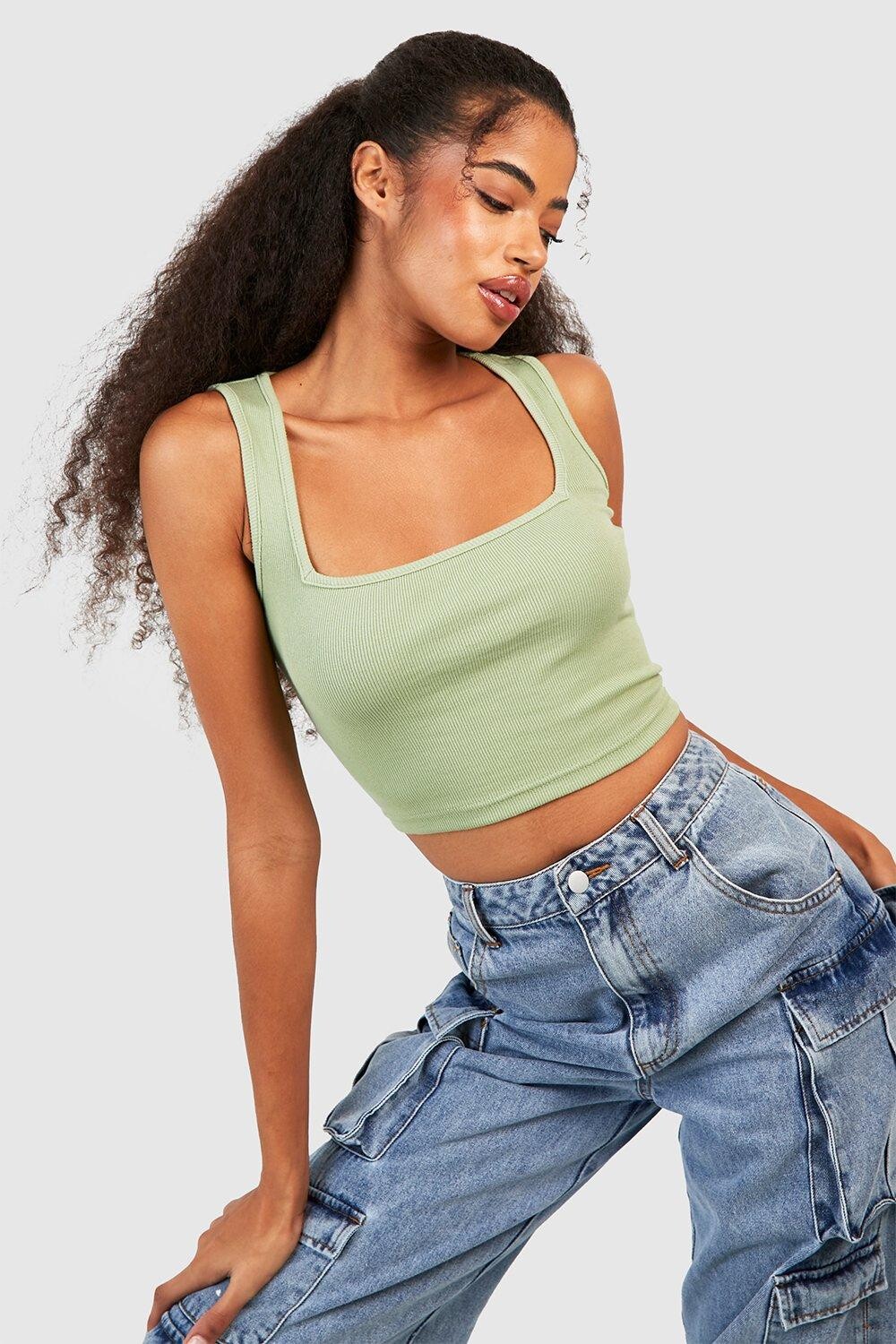 

Базовая топ-майка с квадратным вырезом и широким ремнем Boohoo, оливковый