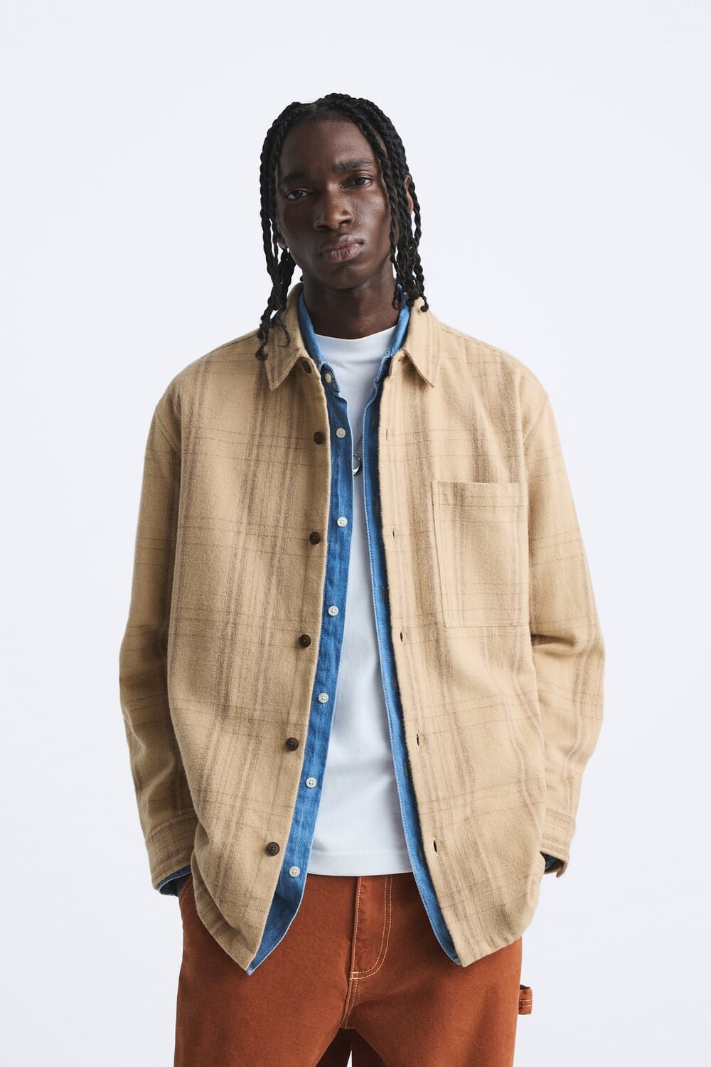 

Клетчатая рубашка ZARA, кэмел