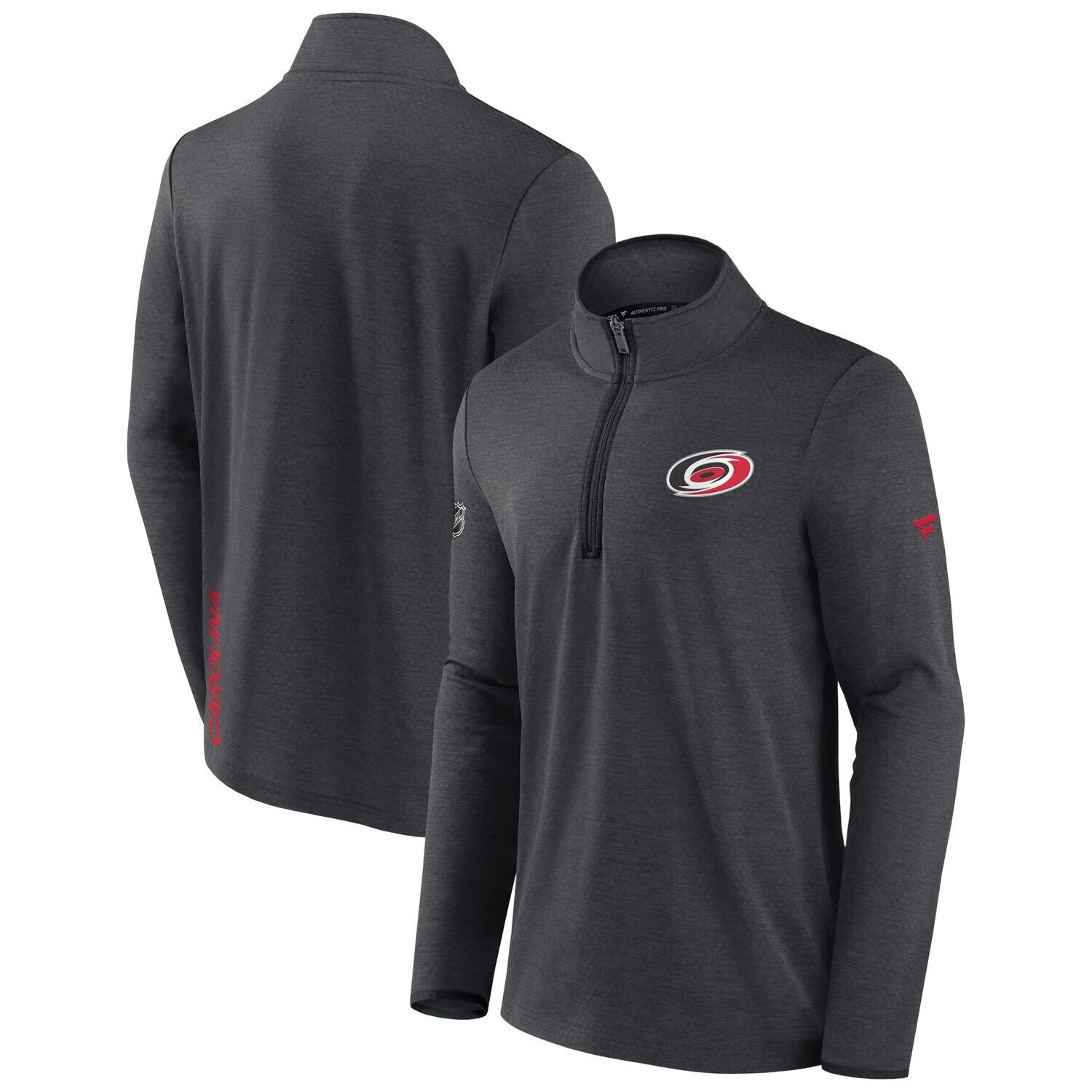 

Мужская фирменная темно-угольная куртка Heather Carolina Hurricanes Authentic Pro Rink с молнией на четверть Fanatics