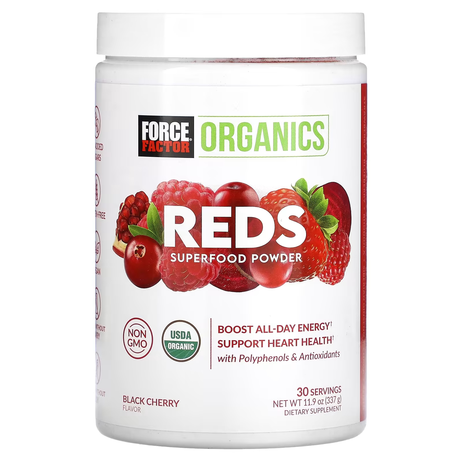 Пищевая добавка Force Factor Organics Reds Superfood Powder Black Cherry, 337 г