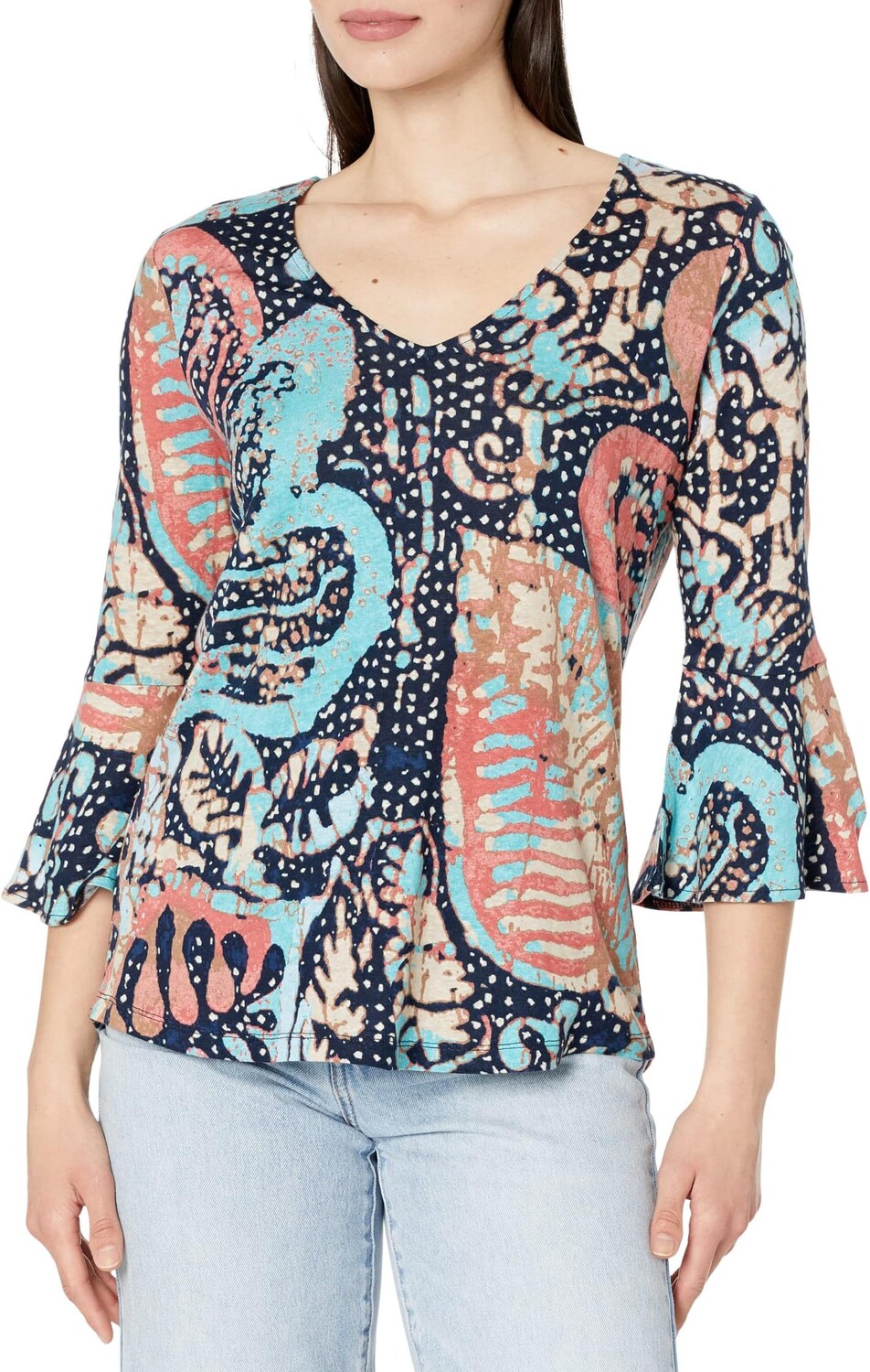 

Батик Штамп Топ NIC+ZOE, цвет Indigo Multi