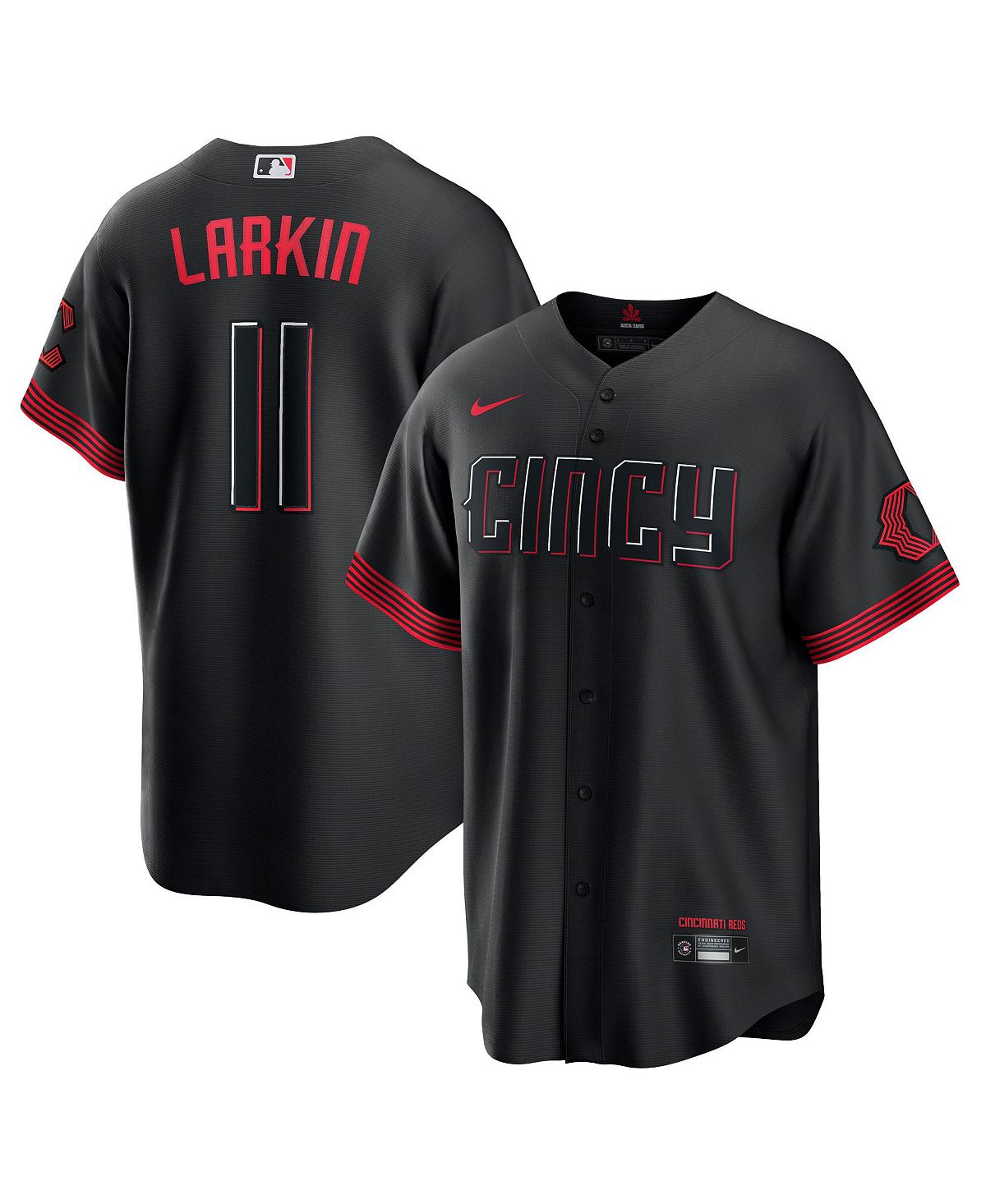 Мужская черная футболка Cincinnati Reds Barry Larkin 2023 City Connect Replica Player Jersey Nike