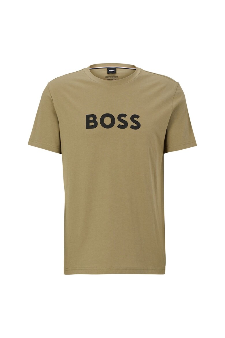 

Футболка с овальным вырезом и логотипом Boss, хаки