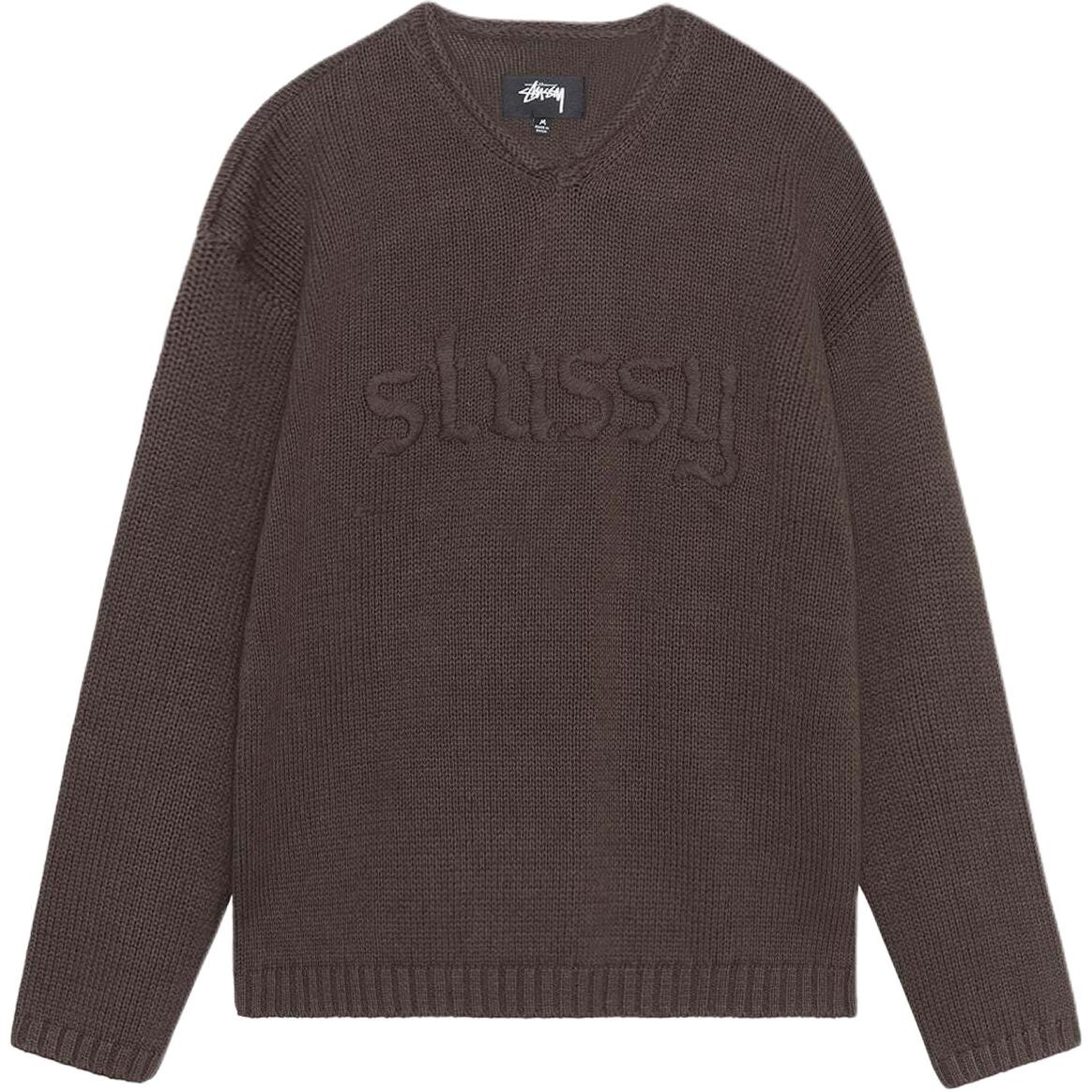

Вышитый свитер с логотипом и V-образным вырезом Stussy, кремовый