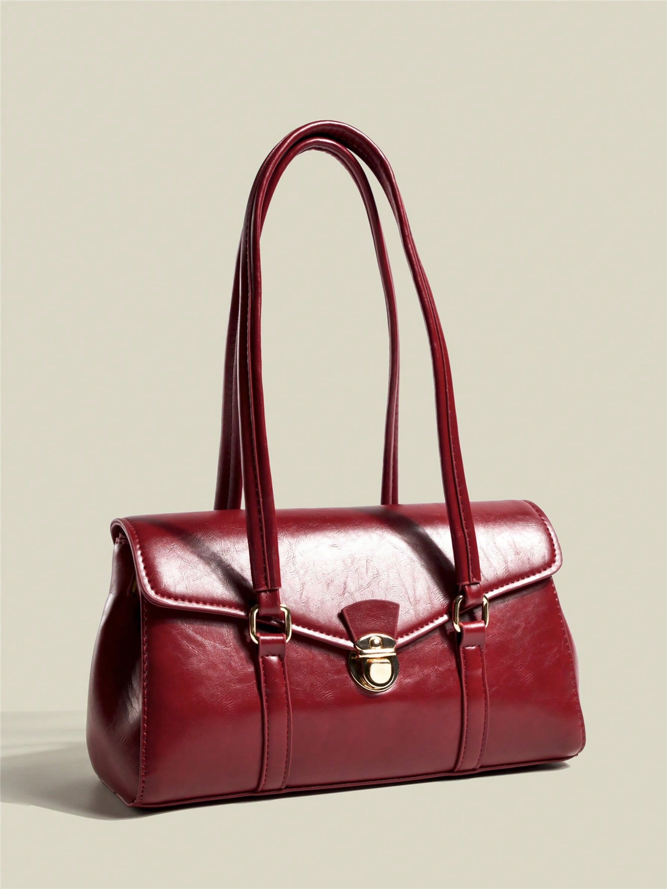 Минималистская сумка-багет с клапаном и двойной ручкой, красный